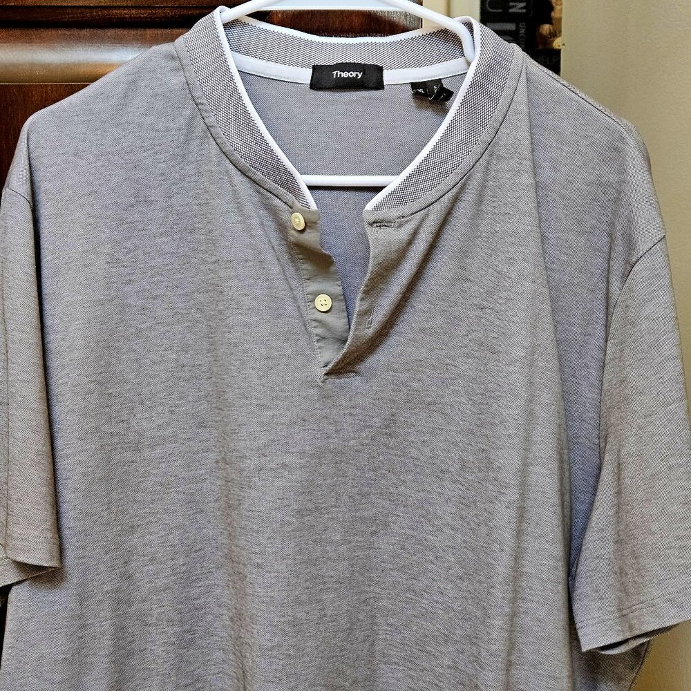 Theory Men's Band / Mandarian Collar SS Shirt, Gray, Sz XXL